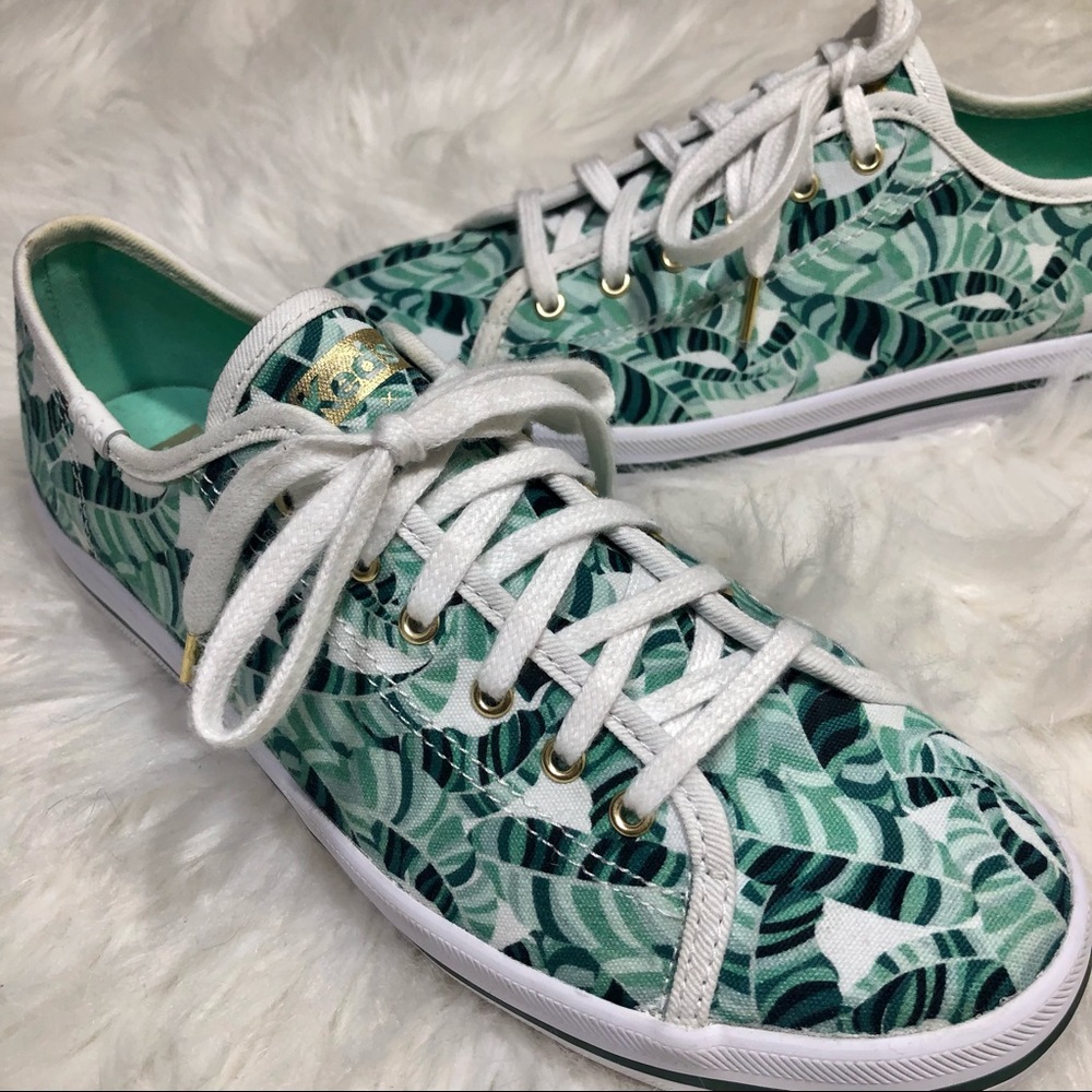 🌴EUC!!! Keds x SUNNYLIFE Kickstart Banana Leaf Palm Sneakers Green Mint Gold